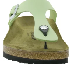 Zehentrenner & Sandalen|Pantoffeln & Hausschuhe*BIRKENSTOCK Gizeh Damen moderne Pantoletten Made in Germany Sommer-Schuhe coole Schlappen aus Leder Normale Weite 1026519 Lime