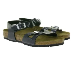 Sandalen|Hausschuhe*BIRKENSTOCK Rio Kinder moderne Pantoletten Made in Germany Sommer-Schuhe coole Schlappen Schmale Weite 1003237 Schwarz