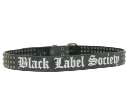 Gürtel*BioworldMerch Black Labels Society Gürtel der Heavy-Metal-Band für Damen und Herren 100cm mit Nieten und Schriftzug Freizeit-Gürtel Schwarz/Weiß