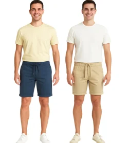 Shorts & Bermudas|Große Größen*BLEND Herren Baumwoll-Shorts kurze Bermuda mit Krempelsaum und Gummibund 20716624 in Blau oder Beige