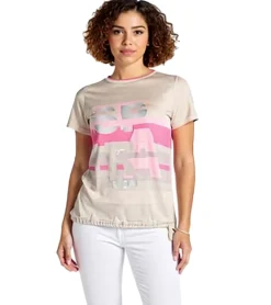 Tops & T-Shirts*BOYSEN´S Damen Blusen-Shirt zeitloses Kurzarm-Shirt mit INSPIRATION Schriftzug 37325047 Beige/Pink/Grau