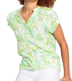 Poloshirts & Blusen|Tops & T-Shirts*BOYSEN´S BOYSEN`S Damen Blusen-Top mit tropischen Allover-Print Kurzarm-Shirt 92863843 Grün/Weiß/Grau