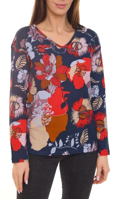 Sweater & Pullover*BOYSEN´S Damen Druck-Shirt mit Allover-Print Langarm-Bluse 39077013 Grau/Orange