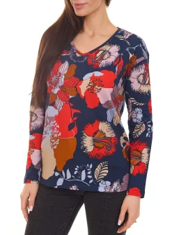 Sweater & Pullover*BOYSEN´S Damen Druck-Shirt mit Allover-Print Langarm-Bluse 39077013 Grau/Orange