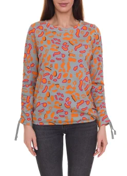 Sweater & Pullover*BOYSEN´S Damen Druck-Shirt mit Allover-Print Langarm-Bluse 39077013 Grau/Orange