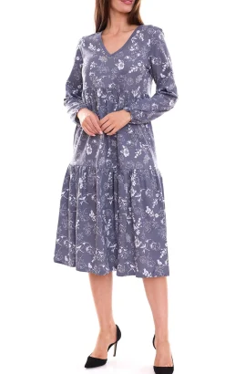 Kleider*BOYSEN´S Damen Kleid geblümt modisches Langarm-Kleid aus reiner Baumwolle 87096638 Blau