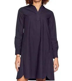 Kleider*BOYSEN´S Damen Kleid modisches Blusen-Kleid Langarm aus reiner Baumwolle 66338030 Dunkelblau