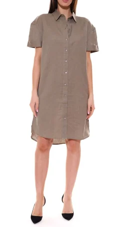 Poloshirts & Blusen*BOYSEN´S Damen knielange Hemd-Bluse bequeme Leinen-bluse 67554250 Khaki