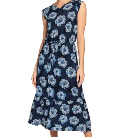 Kleider*BOYSEN´S Damen Maxi-Kleid mit floralem Allover-Print ärmelloses Jersey-Kleid 95560104 Dunkelblau