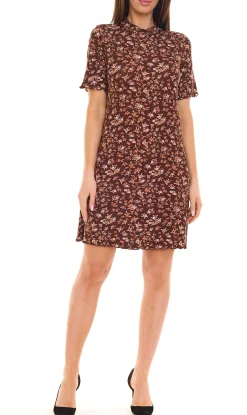 Kleider*BOYSEN´S Damen Mini-Kleid mit Allover-Blumendruck Kurzarm A-Linie 50842608 Braun