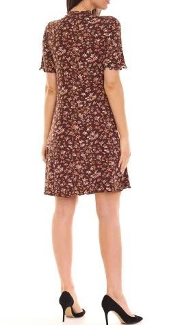 Kleider*BOYSEN´S Damen Mini-Kleid mit Allover-Blumendruck Kurzarm A-Linie 50842608 Braun