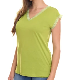 Tops & T-Shirts*BOYSEN´S BOYSEN`S Damen Top mit Spitzendetails Kurzarm-Shirt 34323651 Grün