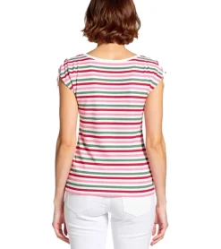 Tops & T-Shirts*BOYSEN´S Damen T-Shirt ausgefallenes Sommer-Shirt mit Raffärmeln 10332017 Rot/Weiß/Grün/Pink