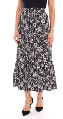 Röcke*BOYSEN´S Jersey-Rock angesagter Damen Maxi-Rock mit Allover-Blumendruck 18995961 Schwarz/Weiß