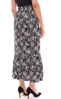 Röcke*BOYSEN´S Jersey-Rock angesagter Damen Maxi-Rock mit Allover-Blumendruck 18995961 Schwarz/Weiß