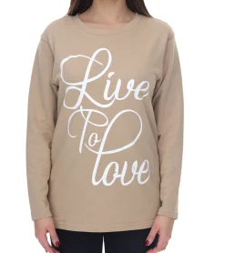 Sweater & Pullover*BOYSEN´S BOYSEN`S Sweater Damen Pullover Live to Love Schriftzug Baumwoll-Sweater 35082539 Beige