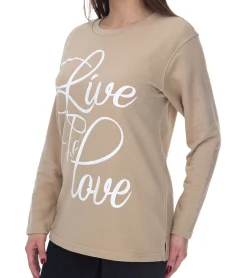 Sweater & Pullover*BOYSEN´S BOYSEN`S Sweater Damen Pullover Live to Love Schriftzug Baumwoll-Sweater 35082539 Beige