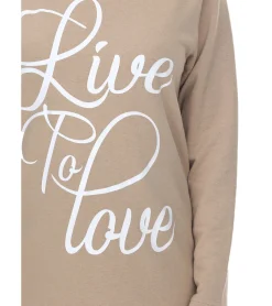 Sweater & Pullover*BOYSEN´S BOYSEN`S Sweater Damen Pullover Live to Love Schriftzug Baumwoll-Sweater 35082539 Beige