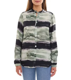 Poloshirts & Blusen*bruno banani Damen Langarm-Bluse im Batik-Look Sommershirt 31663237 Grün/Schwarz
