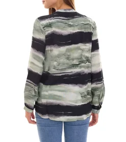 Poloshirts & Blusen*bruno banani Damen Langarm-Bluse im Batik-Look Sommershirt 31663237 Grün/Schwarz