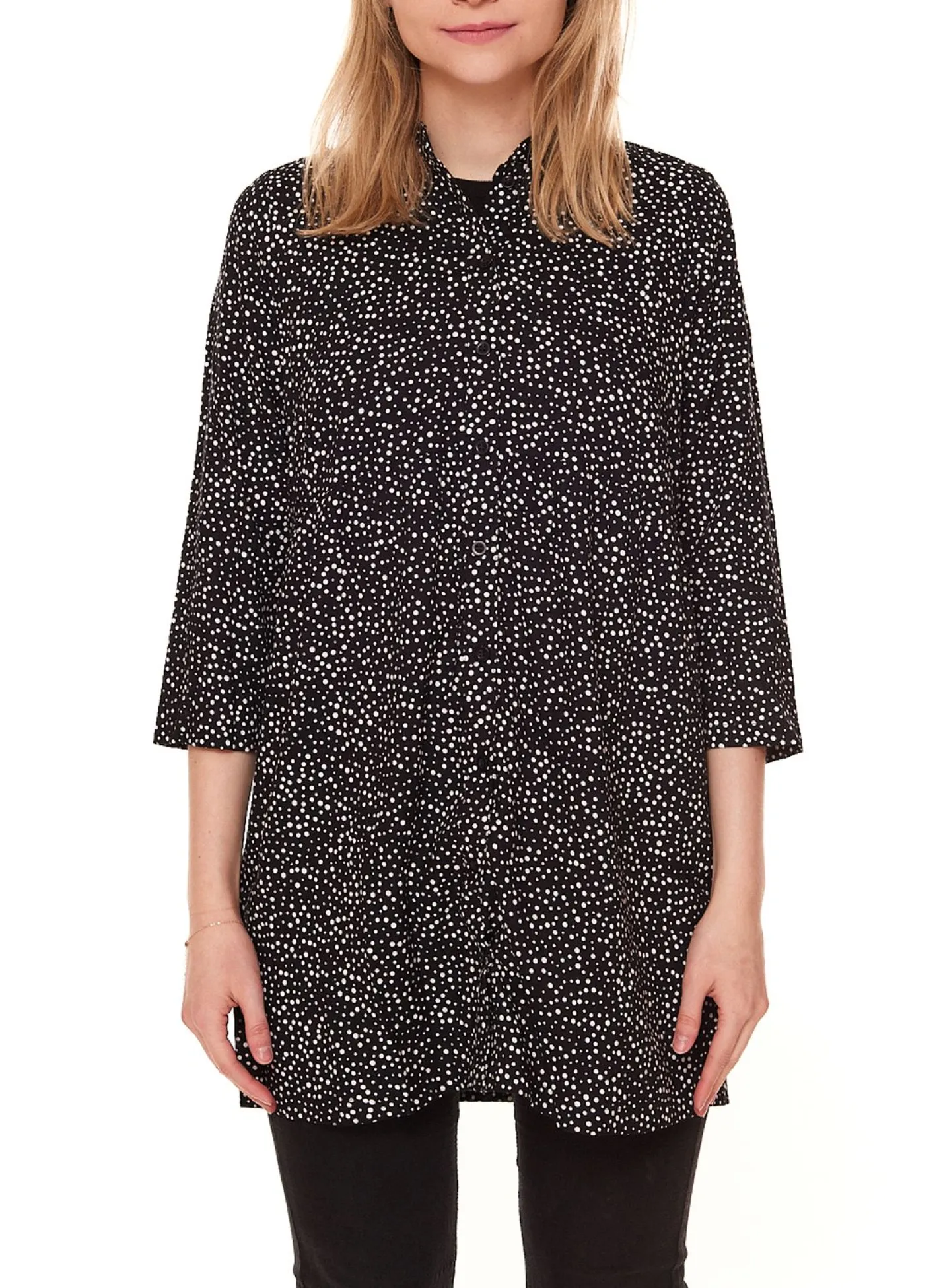 Poloshirts & Blusen*bruno banani Damen Longbluse leicht ausgestellte Sommerbluse 82834058 Schwarz