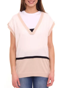 Sweater & Pullover*bruno banani Damen Pullunder mit nachhaltiger Viskose Color-Blocking 10298354 Beige/Schwarz