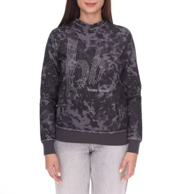Sweater & Pullover*bruno banani Damen Sweat-Shirt stylisches Langarm-Shirt mit Logo-Print 39488624 Schwarz/Grau