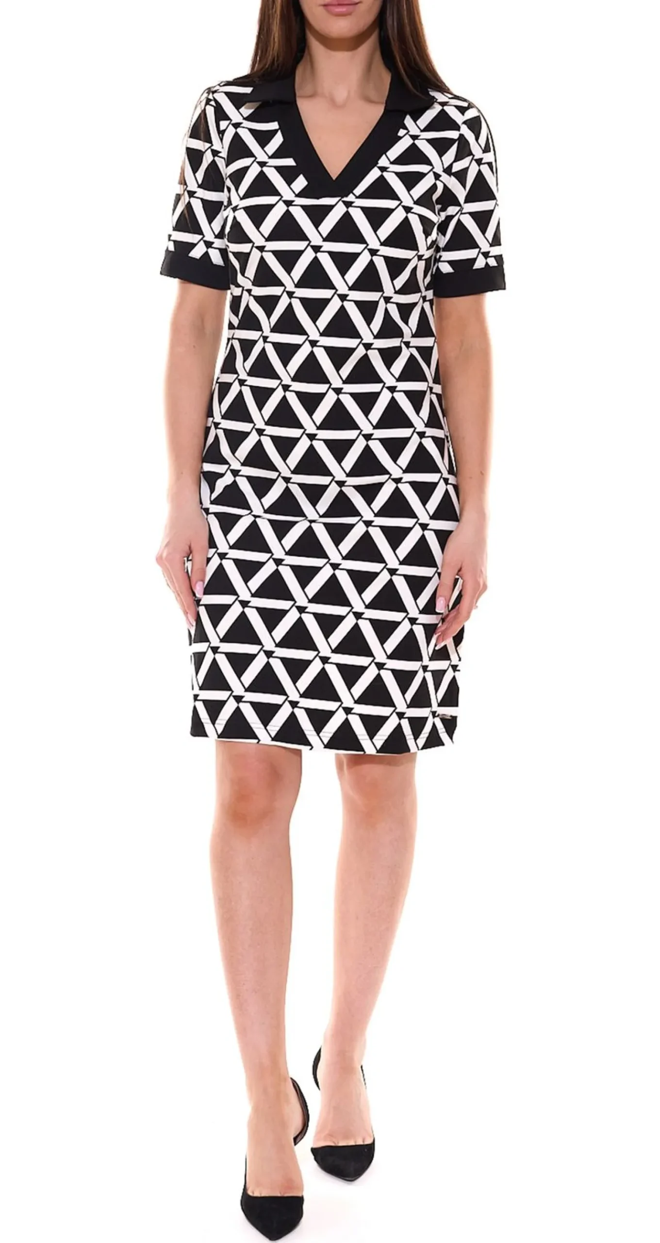 Kleider*bruno banani Mini-Kleid modisches Damen Jersey-Kleid mit Allover-Muster 66247008 Schwarz/Weiß