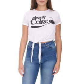 Tops & T-Shirts*Coca-Cola Damen T-Shirt mit "cherry Coke" Print Rundhals-Shirt Baumwoll-Shirt 900468 Weiß