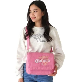 Rucksäcke & Taschen*BioworldMerch Corona Bier Damen Schulter-Tasche kleiner Shopper Fan-Artikel mit Logo-Stickerei Canvas Tasche Rosa