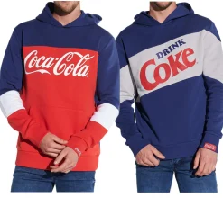 Pullover & Sweater*COURSE Coca Cola Herren Hoodie im Color-Blocking-Design Kapuzen-Pullover mit Coca Cola-Print oder Baumwoll-Sweater Blau/Rot/Weiß oder Blau/Weiß Retro Coke-Print