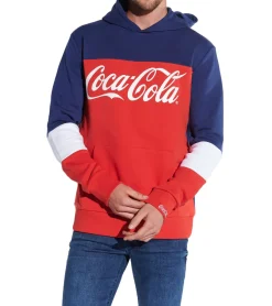 Pullover & Sweater*COURSE Coca Cola Herren Hoodie im Color-Blocking-Design Kapuzen-Pullover mit Coca Cola-Print oder Baumwoll-Sweater Blau/Rot/Weiß oder Blau/Weiß Retro Coke-Print