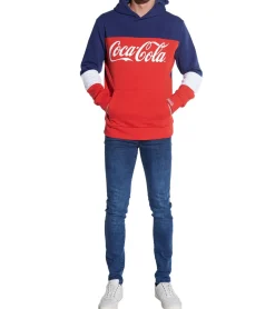 Pullover & Sweater*COURSE Coca Cola Herren Hoodie im Color-Blocking-Design Kapuzen-Pullover mit Coca Cola-Print oder Baumwoll-Sweater Blau/Rot/Weiß oder Blau/Weiß Retro Coke-Print