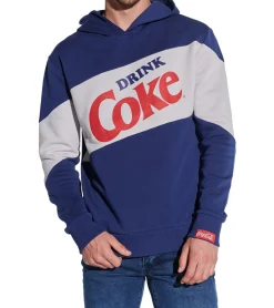 Pullover & Sweater*COURSE Coca Cola Herren Hoodie im Color-Blocking-Design Kapuzen-Pullover mit Coca Cola-Print oder Baumwoll-Sweater Blau/Rot/Weiß oder Blau/Weiß Retro Coke-Print