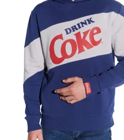 Pullover & Sweater*COURSE Coca Cola Herren Hoodie im Color-Blocking-Design Kapuzen-Pullover mit Coca Cola-Print oder Baumwoll-Sweater Blau/Rot/Weiß oder Blau/Weiß Retro Coke-Print