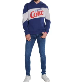 Pullover & Sweater*COURSE Coca Cola Herren Hoodie im Color-Blocking-Design Kapuzen-Pullover mit Coca Cola-Print oder Baumwoll-Sweater Blau/Rot/Weiß oder Blau/Weiß Retro Coke-Print