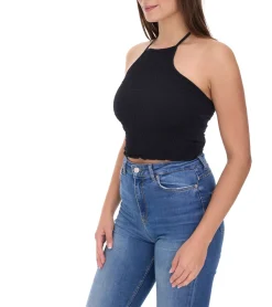 Tops & T-Shirts*COURSE Damen Crop Top stylisches Sommer-Shirt Tank-Top 900679 Schwarz