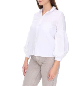 Poloshirts & Blusen*COURSE Damen Sommer-Bluse mit Perlen Langarm-Shirt 901879 Weiß