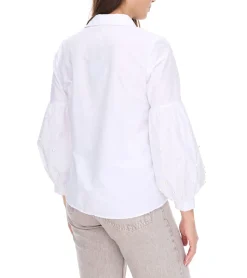 Poloshirts & Blusen*COURSE Damen Sommer-Bluse mit Perlen Langarm-Shirt 901879 Weiß