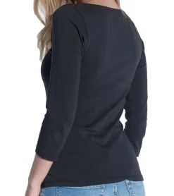 Tops & T-Shirts*COURSE Damen T-Shirt enganliegendes Sommer-Shirt mit 3/4 Arm Baumwoll-Oberteil Freizeit-Shirt 901500 Schwarz