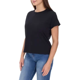 Tops & T-Shirts*COURSE Damen T-Shirt mit Armaufschlag Sommer-Shirt Baumwoll-Oberteil Freizeit-Shirt 900799 Schwarz