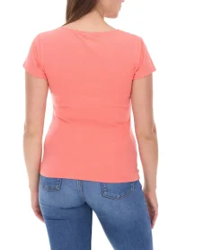Tops & T-Shirts*COURSE Damen T-Shirt mit V-Ausschnitt Sommer-Shirt Baumwoll-Oberteil Freizeit-Shirt 900779 Coral