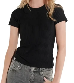 Tops & T-Shirts*COURSE Damen T-Shirt Ripp-Shirt Sommer-Shirt Kurzarm-Shirt Freizeit-Shirt 900689 Schwarz