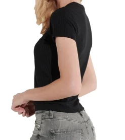 Tops & T-Shirts*COURSE Damen T-Shirt Ripp-Shirt Sommer-Shirt Kurzarm-Shirt Freizeit-Shirt 900689 Schwarz