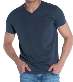 T-Shirts & Tank Tops*COURSE Elements Herren Basic T-Shirt mit V-Ausschnitt Sommer-Shirt Baumwoll-Shirt 901271 Dunkelblau