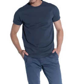T-Shirts & Tank Tops*COURSE Herren Basic T-Shirt mit Ärmelaufschlag Rundhals-Shirt aus Baumwolle 901060 Dunkelblau