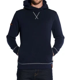 Pullover & Sweater*COURSE Herren Kapuzen-Pullover schlichter Baumwoll-Pullover Sweat-Hoodie Langarm-Shirt 4335 Dunkelblau/Weiß