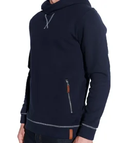 Pullover & Sweater*COURSE Herren Kapuzen-Pullover schlichter Baumwoll-Pullover Sweat-Hoodie Langarm-Shirt 4335 Dunkelblau/Weiß
