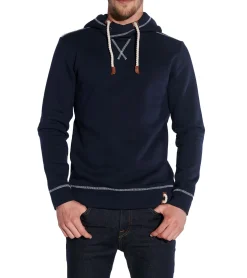 Pullover & Sweater*COURSE Herren Kapuzen-Pullover schlichter Baumwoll-Pullover Sweat-Hoodie Langarm-Shirt 4332 Dunkelblau/Weiß