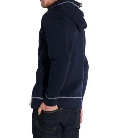 Pullover & Sweater*COURSE Herren Kapuzen-Pullover schlichter Baumwoll-Pullover Sweat-Hoodie Langarm-Shirt 4332 Dunkelblau/Weiß